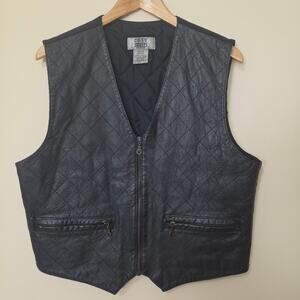 Vintage Men's C.I.T.Y Streets M Black Leather Vest Biker Motorcycle Western